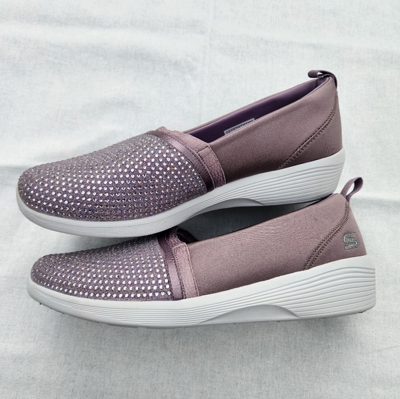 Skechers Arya Sparkle Slip On Shoes Lavender Flats Size 10 Wide - Picture 4 of 7